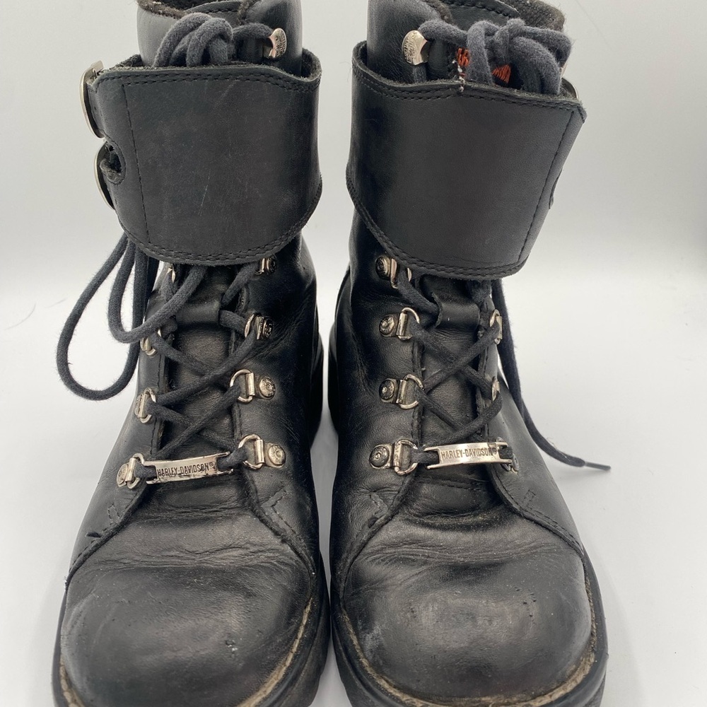 Harley-Davidson Black Leather Boots with Silver Accents women’s size 7 - Picture 3 of 8